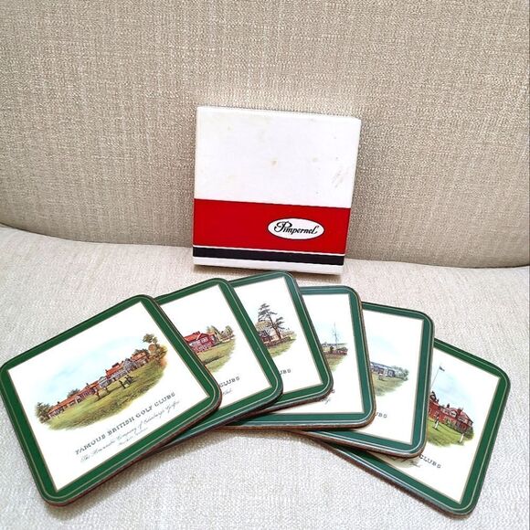 Pimpernel Traditional Drink Coasters Set of 6 Classic Famous British Golf Clubs - Picture 1 of 8